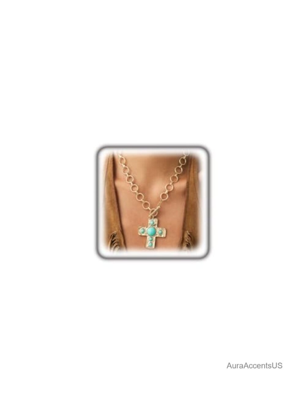 Chunky Turquoise Cross Pendant Necklace Boho Western Statement Jewelry for Women